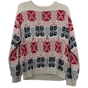 Massimo Vintage Sweater Beige Red Blue Scandinavian Chic Made in Italy 48 Small